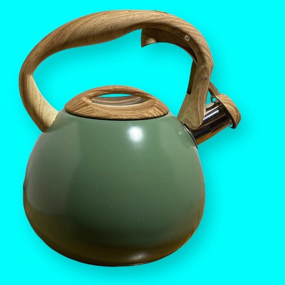 Poliviar Whistling Tea Kettle 2.7 Qt. Wooden Handle Stainless Steel Green - Picture 2 of 10